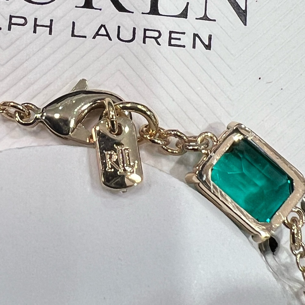 Ralph Lauren Gold Bracelet with Emerald Green Stones - Picture 2 of 6